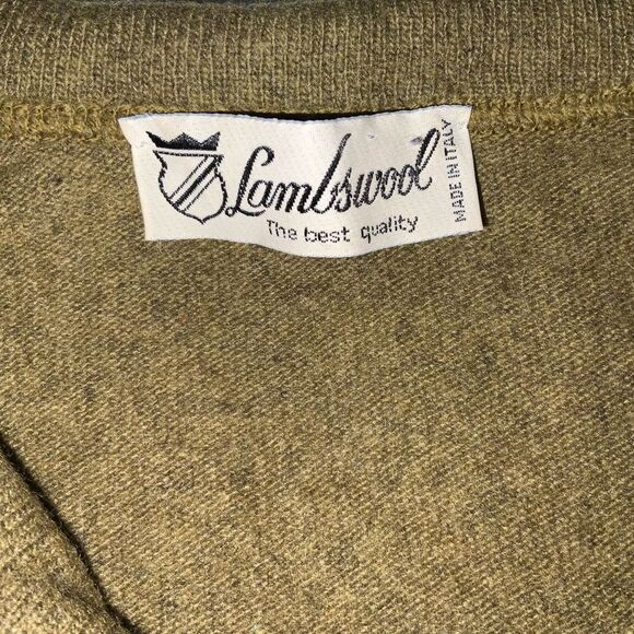 vintage wool sweater made‎ in italy olive green mock neck quarter button up - Picture 7 of 8